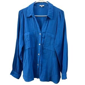 Rails Lauren Palace Blue Gauze Cotton Button Up Shirt Top Size M Beach Casual